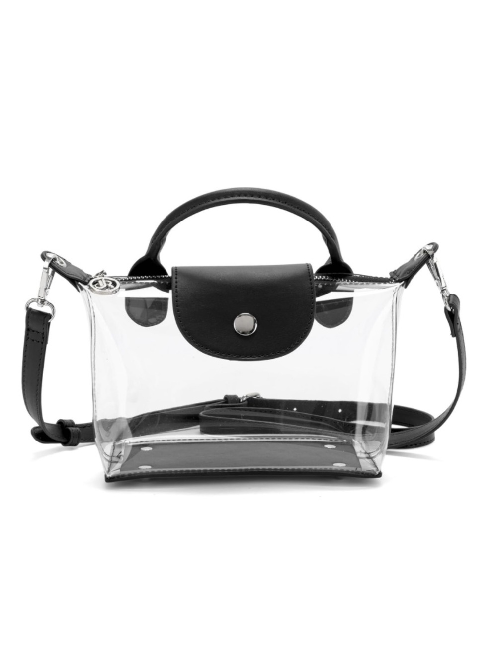 NEW Clear PVC Transparent Two-Way Tote Bag w/ Black Accents Crossbody Stadium - Picture 3 of 4